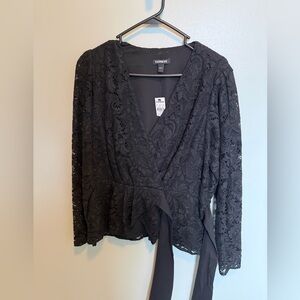Express Black Lace Wrap Blouse